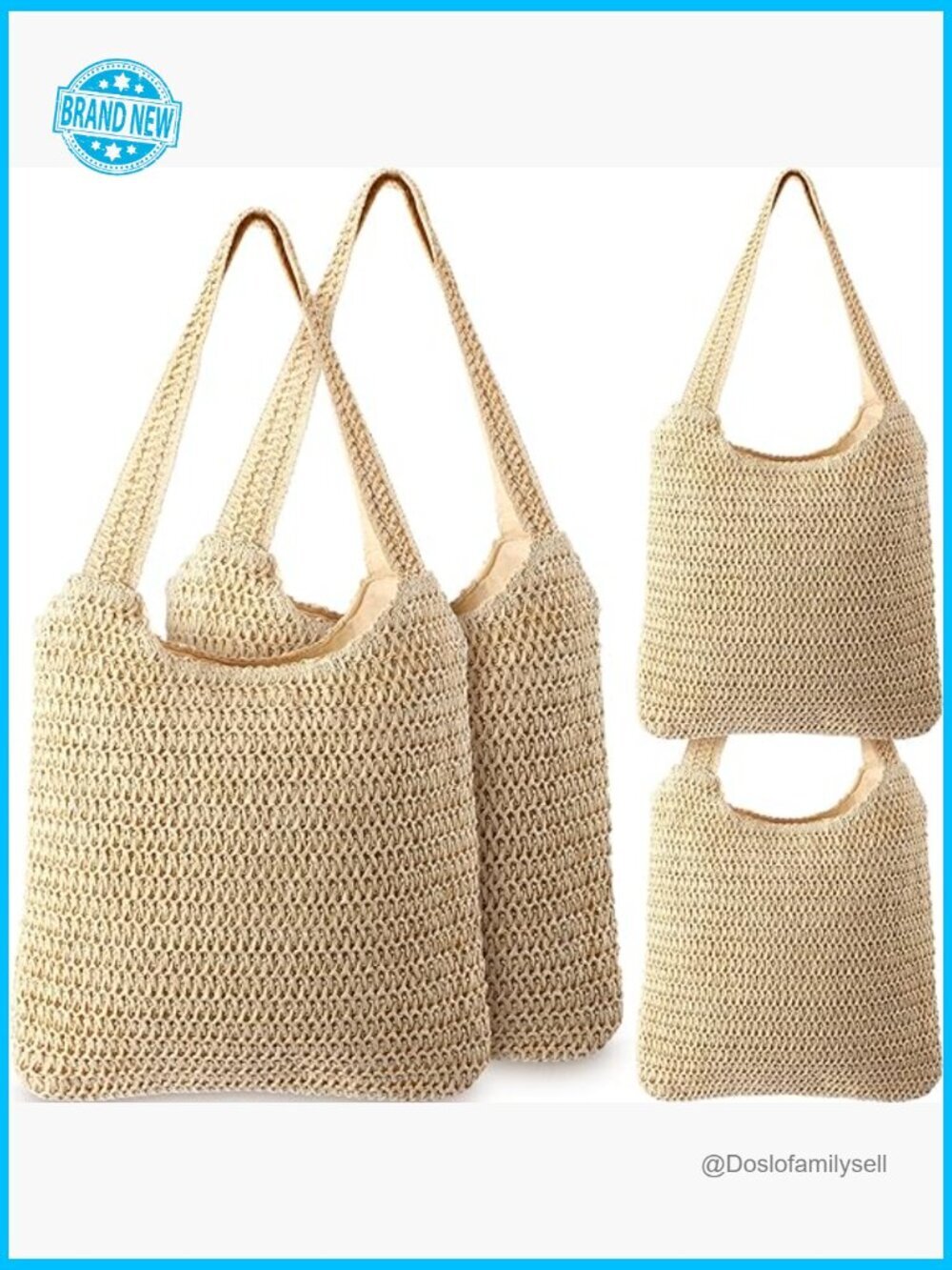 Set of 4 Crochet Beach Tote Bags Mesh Woven Straw Shoulder Bags Boho Handle Bags